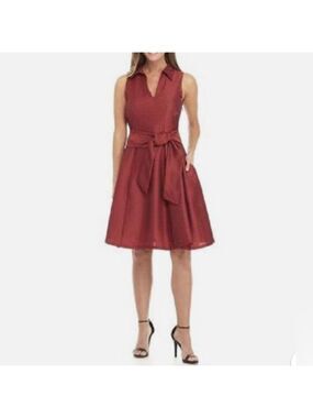 Signature By Robbie Bee Red Fit and Flared Belted Dress - Size 6